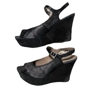 Nicole black pony hair platform peep toe sandals - New - Size 10